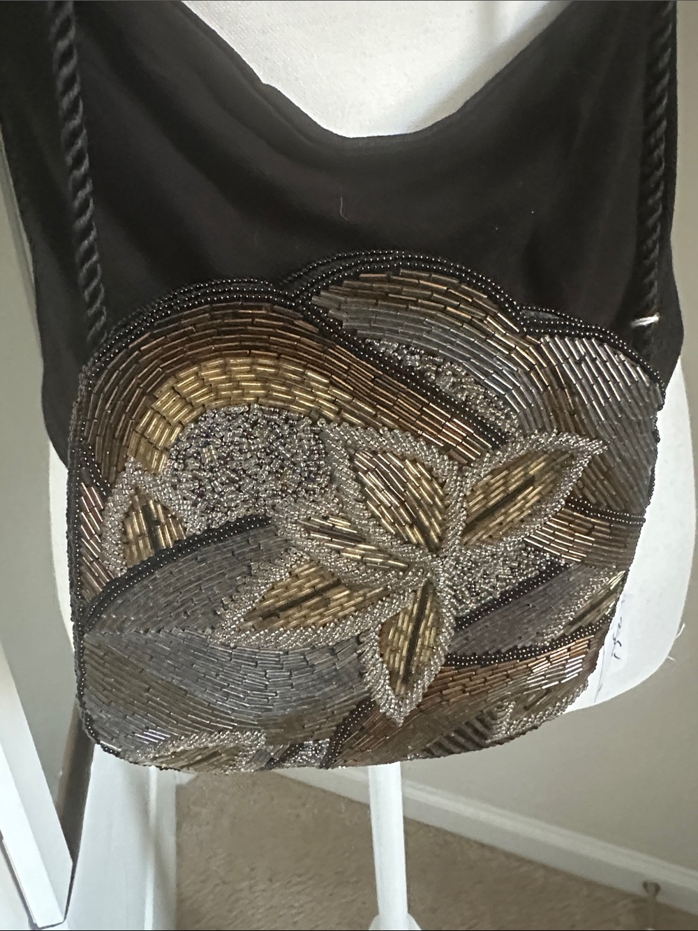 Mary Frances Black Crossbody Bag with Gold & Silver Beadwork